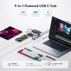Powered USB C Hub, PULWTOP 9-in-1 USB-Hub suppprt 10Gbps & PD 45W Max Charging - Image 6
