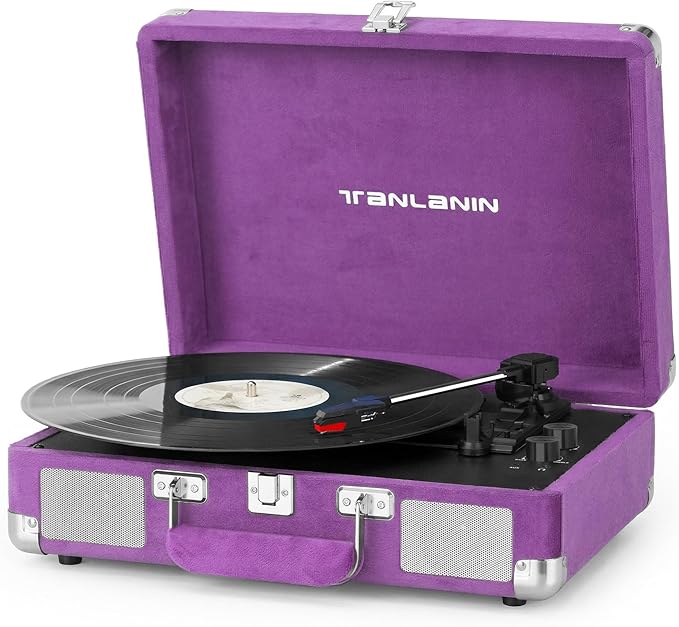 Purple Velvet Suitcase Vinyl Record Player by TANLANIN