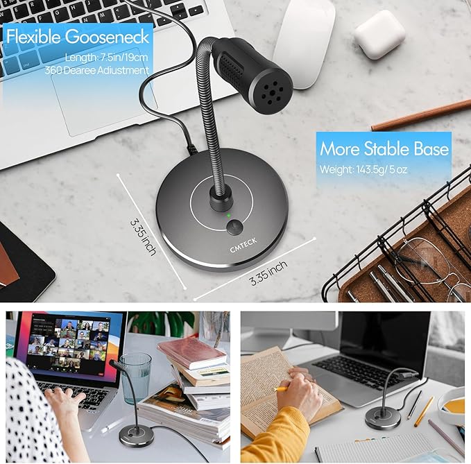 CMTECK USB Computer Microphone G009, Noise-Cancelling Recording Desktop Mic - Image 6