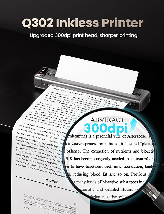 Phomemo Upgraded Q302 Portable Printer, Ultra-High 300dpi Inkless Printer - Image 4