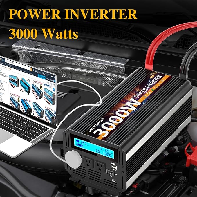 3000W Power Inverter 12V DC to AC 110V/120V 6000W Converter 3 sockets car - Image 2