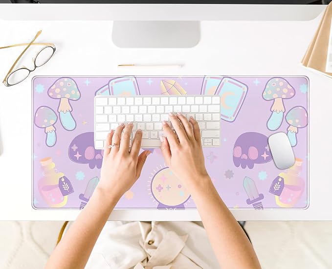 Kawaii Purple Desk Mat, Cute Witchy Elements Mouse Pad, Desk Pad Mystical Goth - Image 6