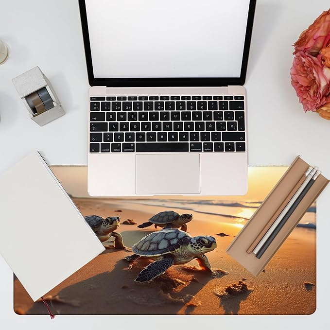 Large Gaming Mouse Pad for Desk, Baby Turtles On Beach Desk Mat, Cute Sea - Image 7