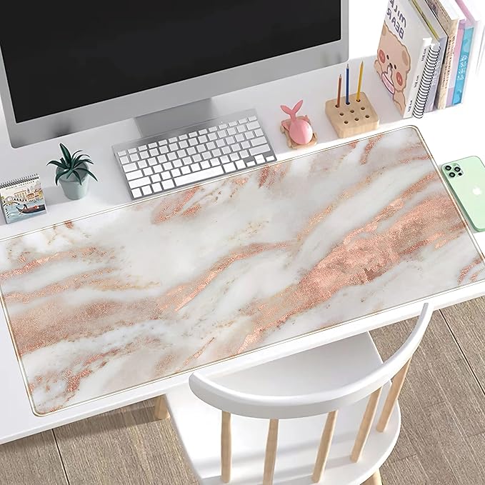 Rose Gold Marble Desk Mat Cute Desk Decor Mouse Pad, Abstraction Metallic - Image 4
