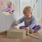 StorageWorks Large Cable Management Box, 2 Slots Wicker Cable Organizer to Hide - Image 8