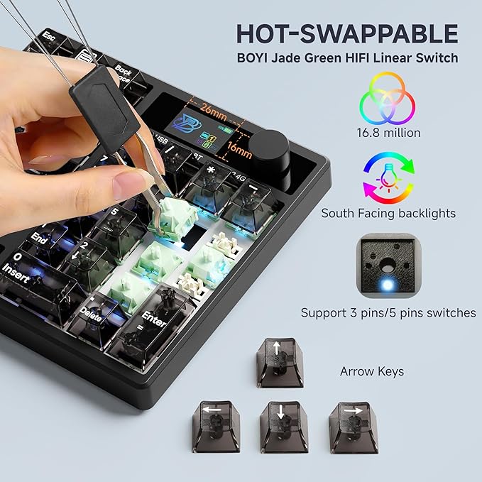 BOYI TD31Pro Gaming Keyboard, Mini Mechanical Numpad, BT5.0/2.4G/Type-C - Image 4