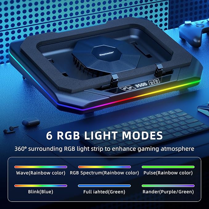 RGB Laptop Cooling Pad with LED Touch Screen, 3500 RPM Turbofan Notebook Cooler - Image 4