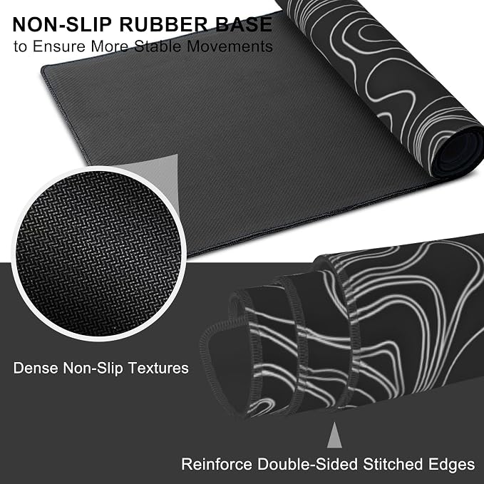 Mouse Pad, Large Mountain Topographic Terrain Map Desk Mat, Extended Non-Slip - Image 3