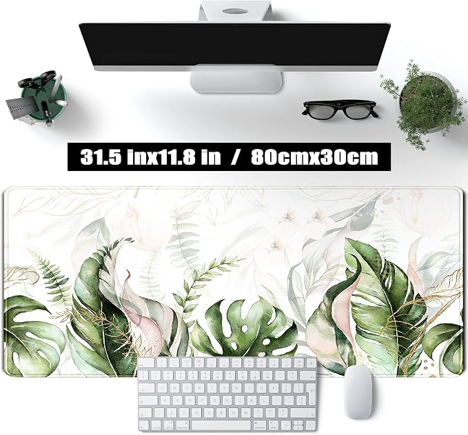 Green Tropical Leaves Desk Mat XL Large Gaming Mouse Pad Green Sage Plant - Image 2