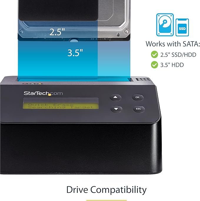 StarTech.com Single Bay SSD/HDD Hard Drive Eraser, 2.5/3.5" SATA, Hostless - Image 3