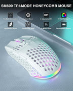 SM600 White Wireless Gaming Mouse, 8000 DPI Tri-Modes BT5.1/Type-C Wired/2.4G - Image 2