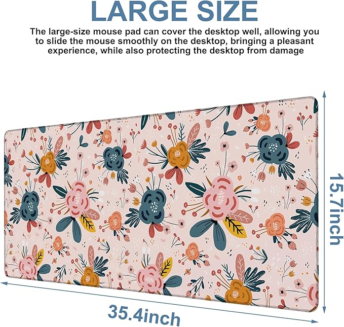 Gaming Desk Pad Large Extra Length Hand Drawn Floral Mouse Pad Keyboard Laptop - Image 3