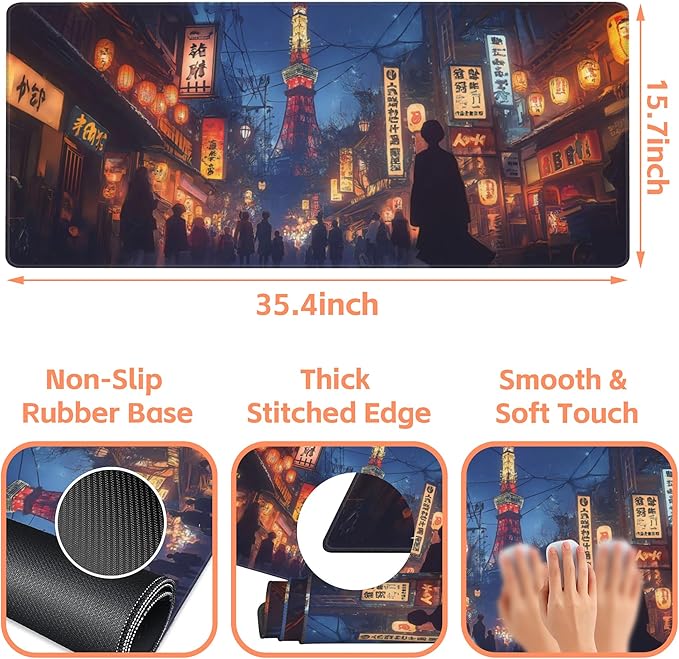 Mouse Pad Large Bustling Street in Tokyo Non-Slip Gaming Desk Mat - Image 3