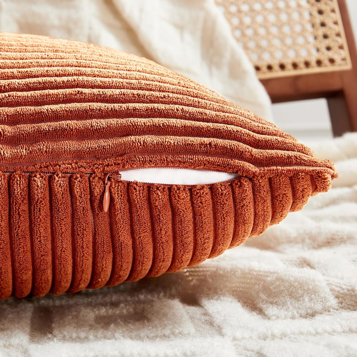 Fancy Homi Set of 2 Burnt Orange Decorative Throw Pillow Covers 20x20 Inch for Living Room Couch Bed, Boho Farmhouse Fall Home Decor, Soft Corss Corduroy Patchwork Textured Cushion Case 50x50 cm