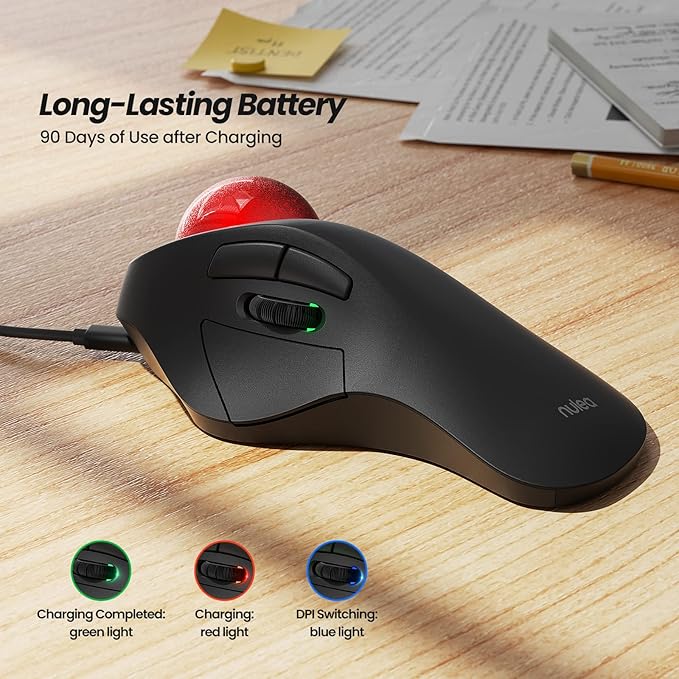 Nulea Wireless Ergonomic Trackball Mouse, Rechargeable, 44mm Index Finger - Image 5