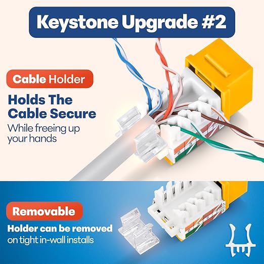 Everest 45° Angled RJ45 Cat6 Keystone Jacks 50-Pack in Yellow - Image 4