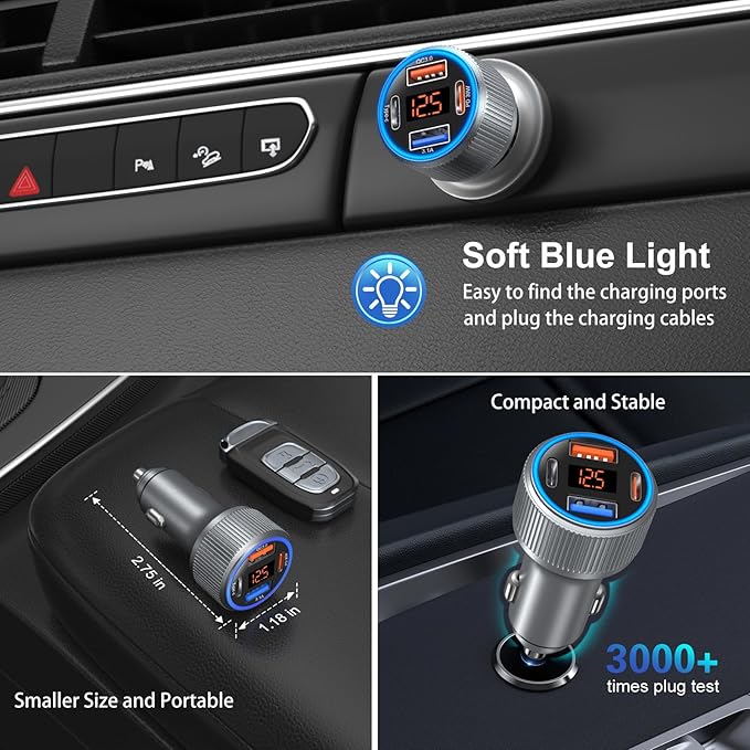 USB C Car Charger, 3 Pack 65W 12V Car Charger Adapter Multi Port QC 3.0+PD 30W - Image 5