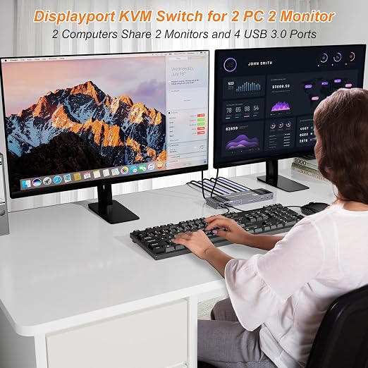 8K KVM Switch 2 Monitors 2 Computers Displayport, DP+DP 4K@144Hz USB3.0 Dual - Image 5