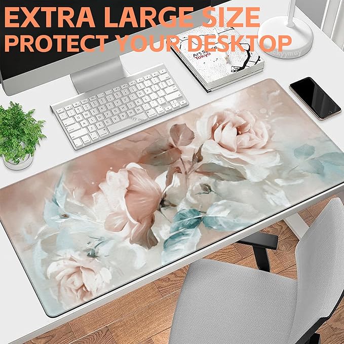 Mouse Pad Large Rose and Leaves Non-Slip Game Desk Mat - Image 6
