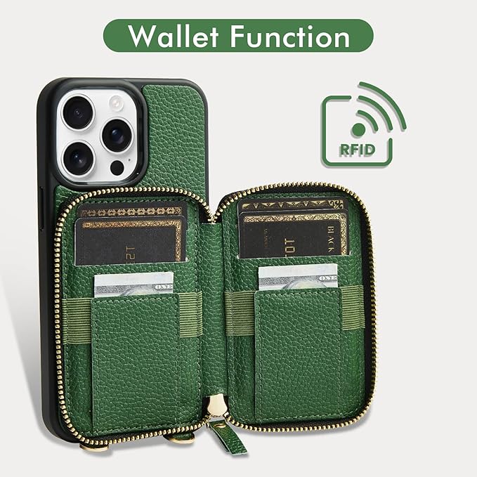 ZVE for iPhone 15 Pro Max Crossbody Wallet Case, Card Holder Phone Purse for - Image 2