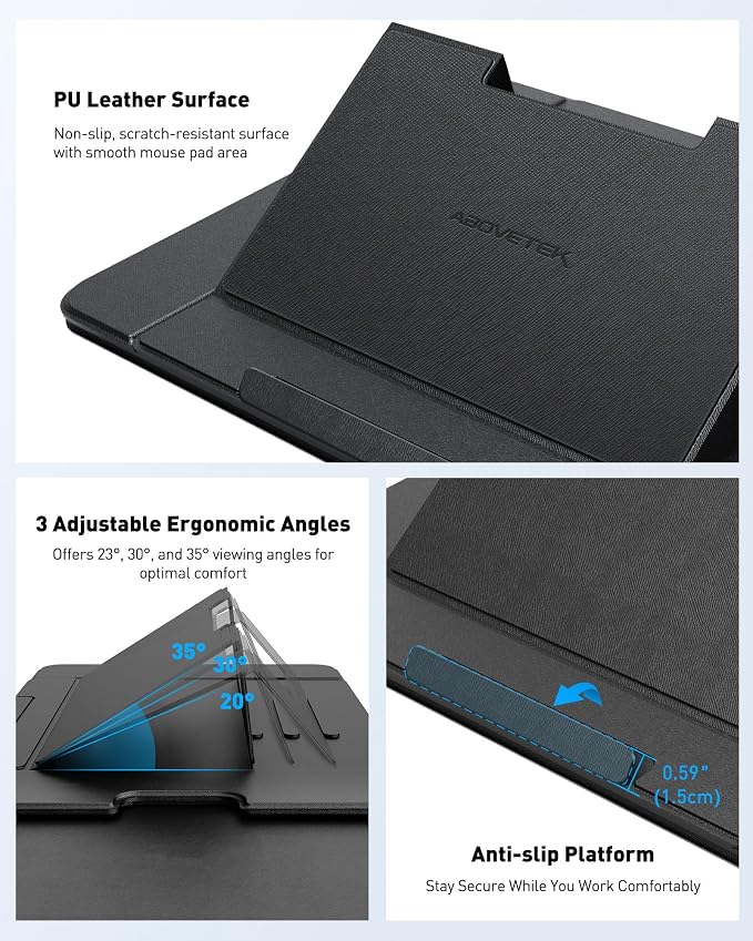 AboveTEK Adjustable Laptop Lap Desk, 3 Ergonomic Angles, PU Leather Non-Slip - Image 5