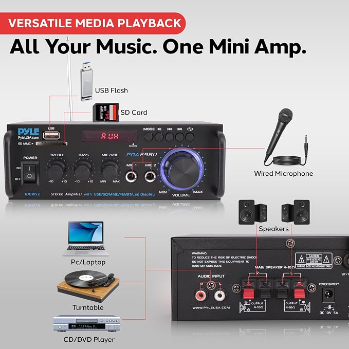 Pyle 200W Wireless Bluetooth Stereo Power Amplifier - Image 4