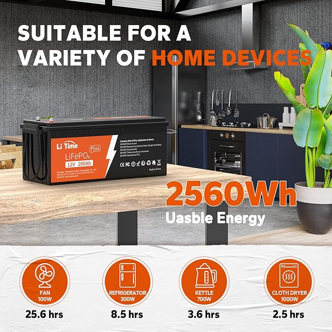 Litime 12V 200Ah Plus Lithium LiFePO4 Battery, Built-in 200A BMS, 4000+ Deep - Image 4