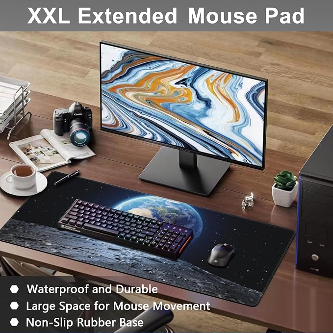 Mouse Pad, Large View of Earth from The Moon Surface Desk Mat, Extended - Image 6