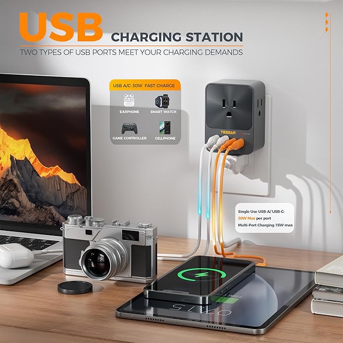 30W Wall Charger, TESSAN Fast Charging Multi Plug Adapter - Image 3