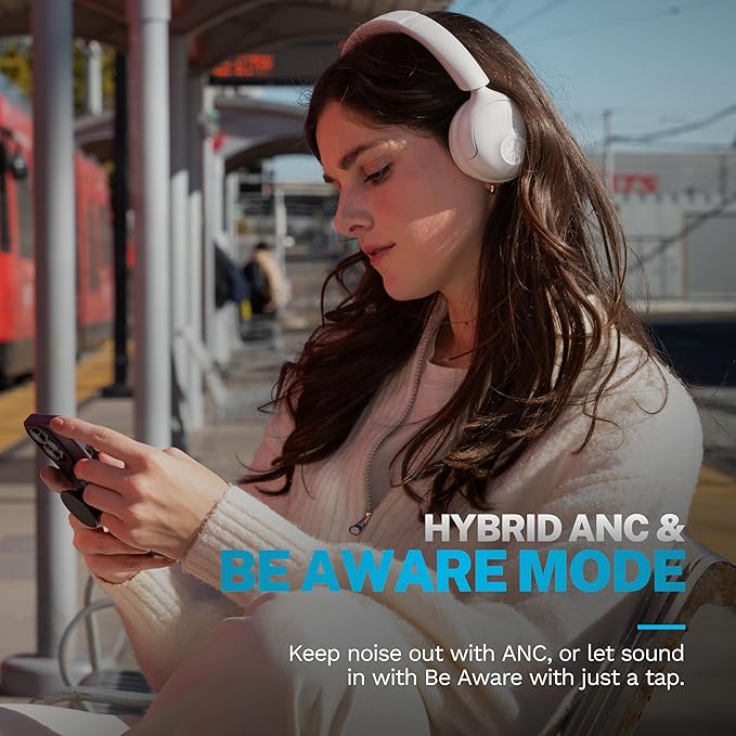 JLab Go Lux ANC Wireless Headphones, Cloud White, Hybrid Active Noise Cancelling - Image 4