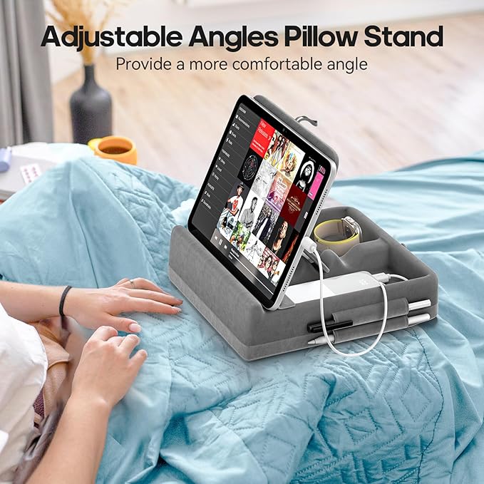KDD Tablet Pillow Stand with Storage, Foldable Ipad Holder - Image 2