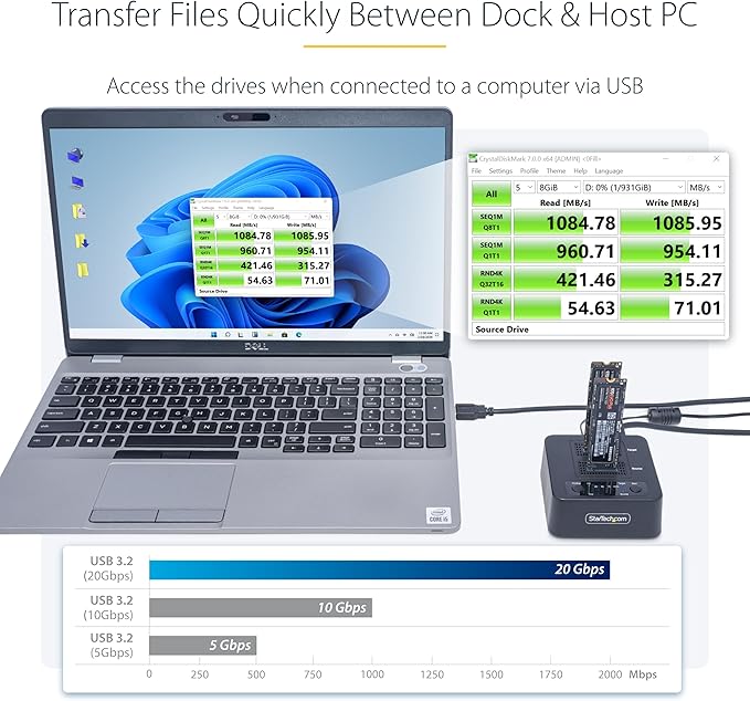 StarTech.com 1:1 M.2 NVMe Drive Duplicator, 90GBpm Standalone M.2 SSD - Image 4