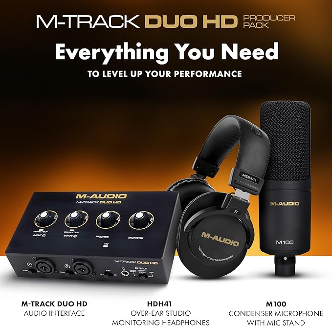 M-AUDIO M-Track Duo HD Audio Interface, M100 Condenser Microphone and HDH41 - Image 2
