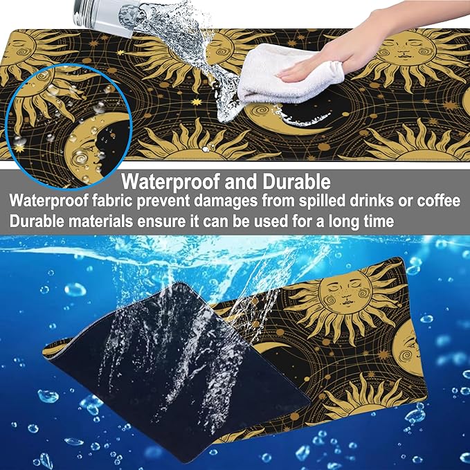 Mouse Pad, Large Golden Sun and Crescent Desk Mat, Extended Non-Slip Gaming - Image 4