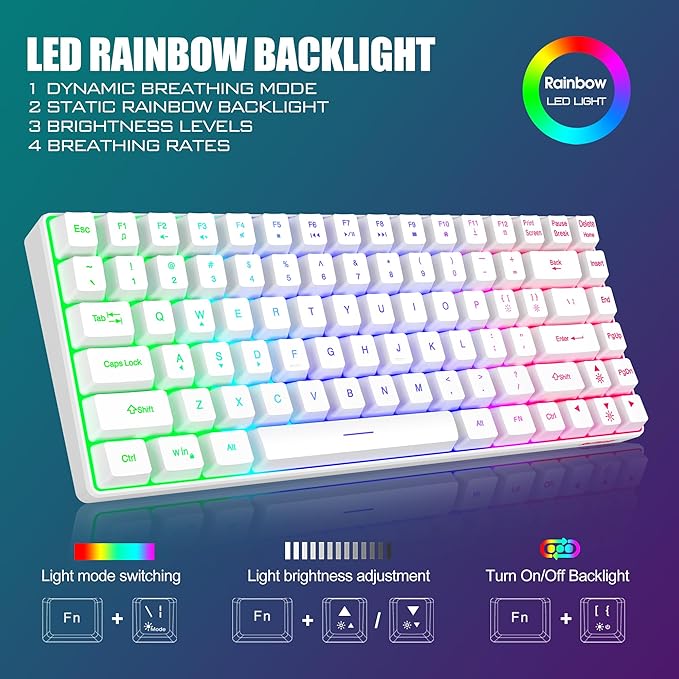 RedThunder K84 Wireless Keyboard and Mouse Combo, Rainbow Backlit Rechargeable - Image 3
