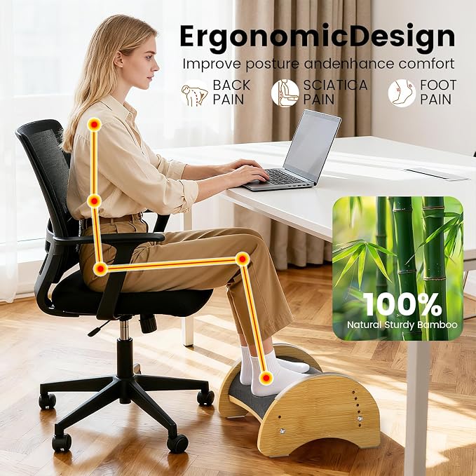 Bamboo Foot Rest for Under Desk at Work, Reversible Ergonomic Rocking Office - Image 5