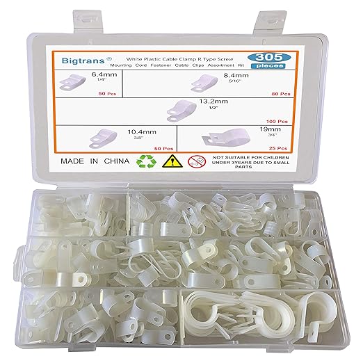 Bigtrans 305 Pcs Nylon Plastic R-Type Wire Clips 1/4" 5/16" 3/8" 1/2" 3/4" by Setber