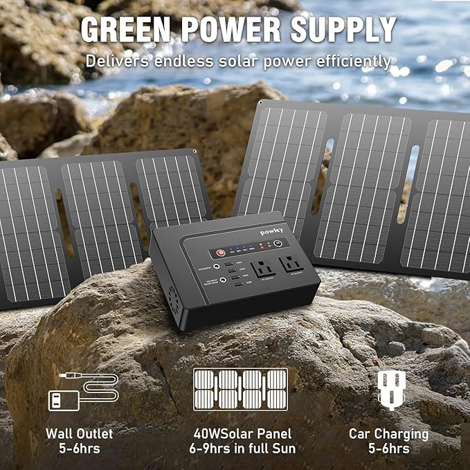 Powkey Solar Powered Generator, 200W Portable Solar Generator Power Station - Image 4