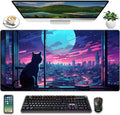 Cool Purple Kawaii Anime Moom Cat Desk Mat XXL Large Gaming Mouse Pad, Cute by LuckyCow