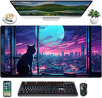 Cool Purple Kawaii Anime Moom Cat Desk Mat XXL Large Gaming Mouse Pad, Cute by LuckyCow
