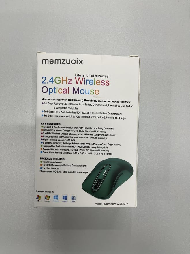 memzuoix 2.4G Wireless Mouse, 1400 DPI Computer Mice USB Receiver, Portable - Image 9
