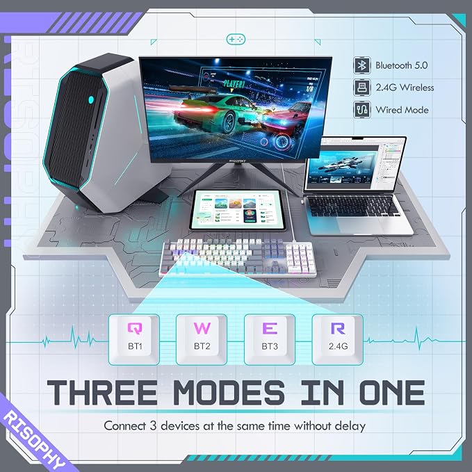 Wireless Mechanical Keyboard, Triple Mode 2.4G/USB-C/Bluetooth Gaming Keyboard - Image 5