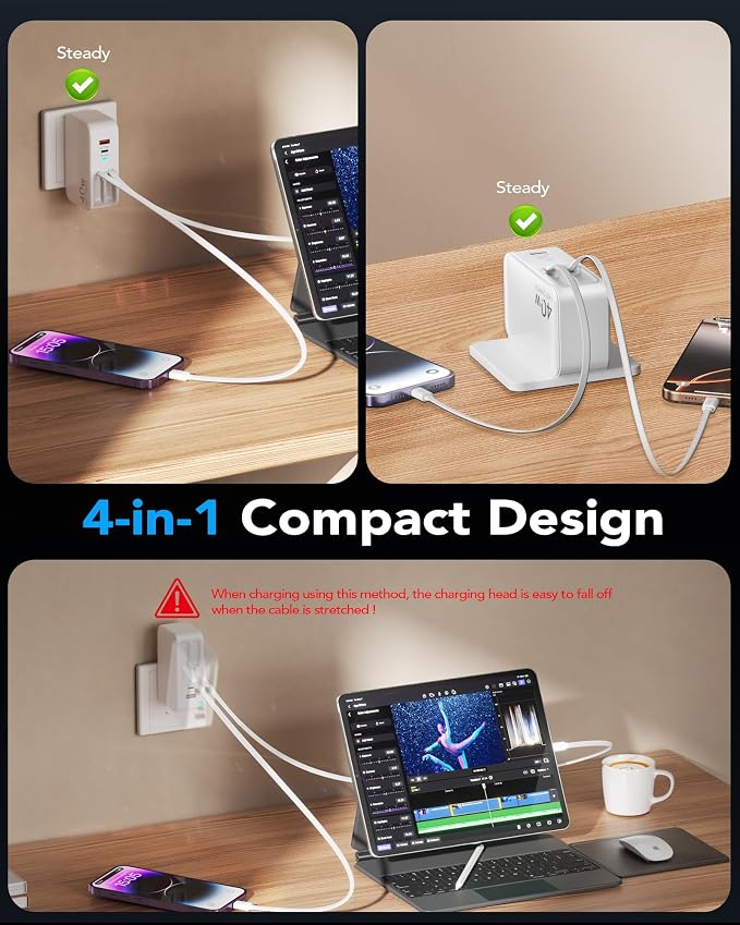 4-in-1 Retractable Gan Wall Charger Plug, Travel Essentials Brick Multiport USB - Image 7