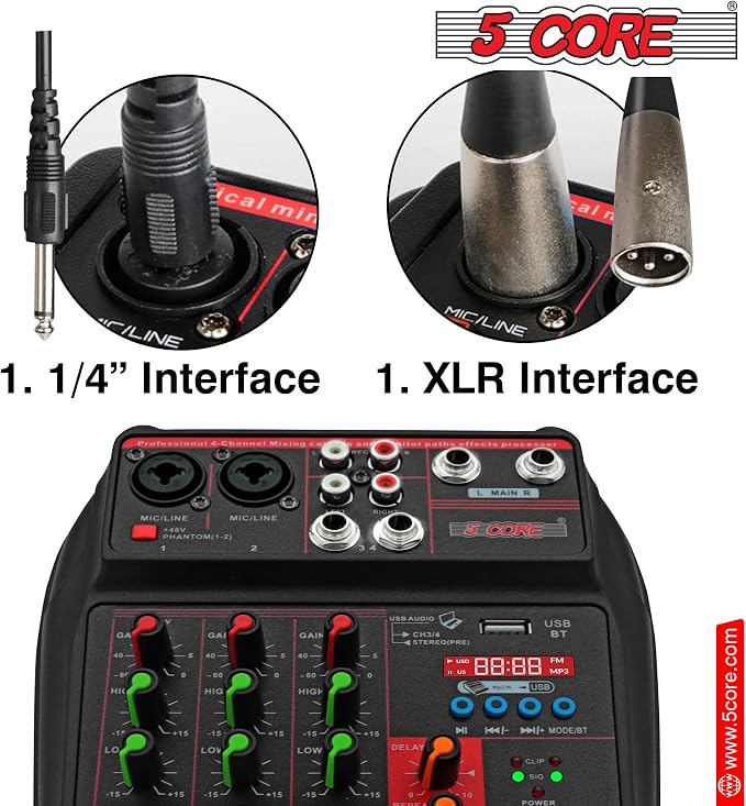 5 Core Audio Mixer 4 Channel DJ Mixing Board Small Bluetooth USB Analog - Image 5