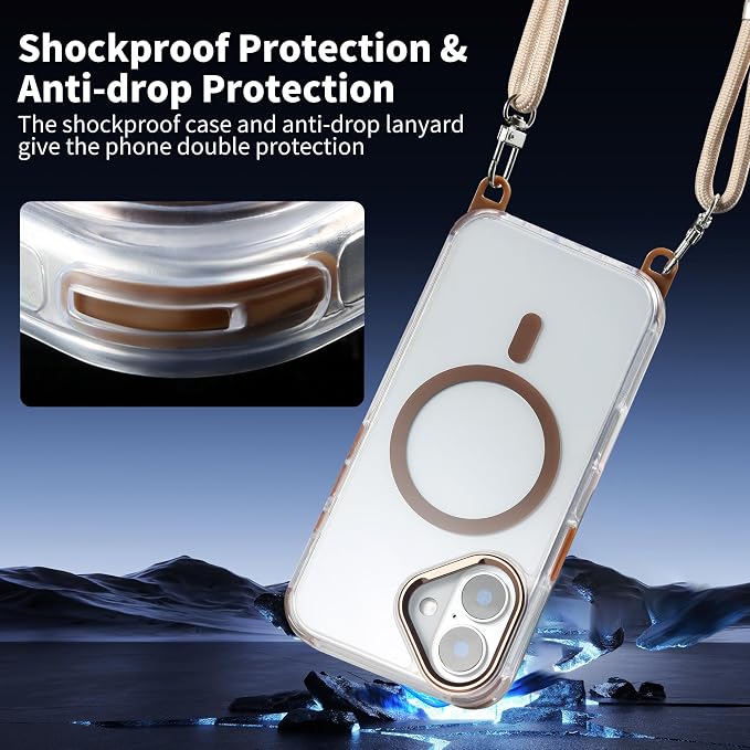 for iPhone 16 Case with 62.99 inch Lanyard, Classic Clear&Brown Magnetic Phone - Image 4