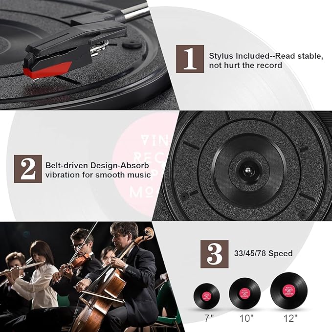 Record Player for Vinyl with 30W Speakers Upgraded，3-Speed can Play - Image 4
