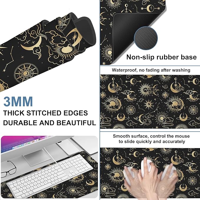 Gaming Desk Pad Large Extra Length Clouds, Moon and Sun Mouse Pad Keyboard - Image 2
