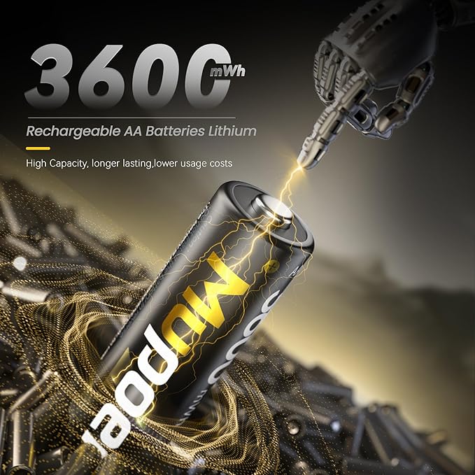 Mupoer Rechargeable AA Batteries 4 Count, AA Lithium Batteries 1.5V 3600mWh - Image 3