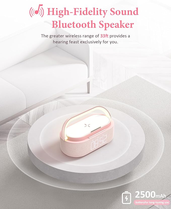 COLSUR Bluetooth Speaker with Wireless Charger, FM Radio, Dimmable LED Night - Image 2
