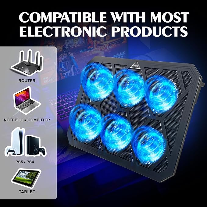NAGAN Laptop Cooling Pad with 6 Fans, Ergonomic USB Powered Cooling Pad - Image 4